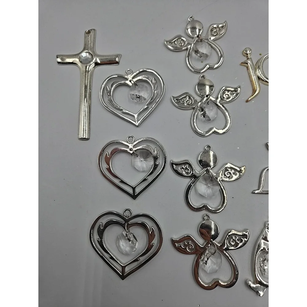 Christmas‎ Holiday Ornament Silver Colored Angels With Crystal Gems Lot Of 17